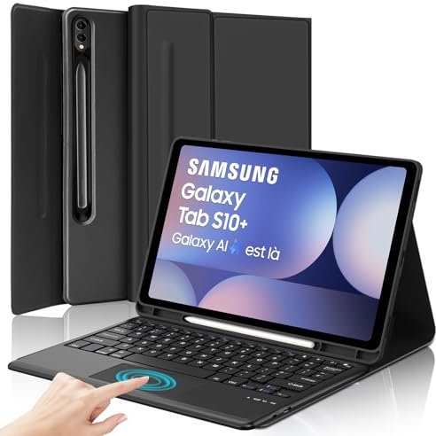 Keyboard Case for New Samsung Galaxy Tab S10 Plus 12.4 2024 - UK Layout Touchpad Wireless Detachable Bluetooth Keyboard, Protective Folio Cover for Samsung Galaxy Tab S10 Plus 12.4 inch, Black