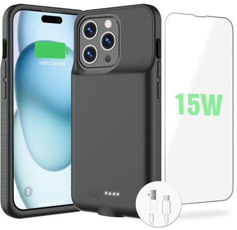 BOPPS for iPhone 15 Plus/15 Pro Max Battery Case,【New Upgrade】 15W Fast 8000mAh Charging Portable Rechargeable Charger Case Cover for 15 Plus/15 Pro Max Charging Case,Black.