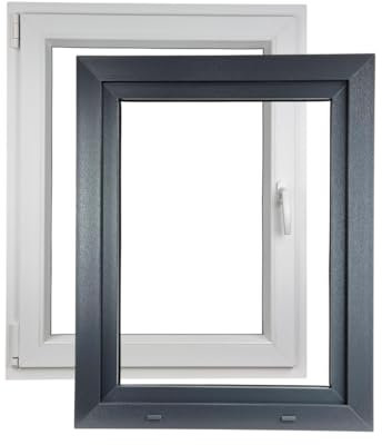 ALUCON Fenster 400x700 mm – Kunststofffenster 40x70 cm – Flügelfenster Innen Weiß/Außen Anthrazit – DIN Links