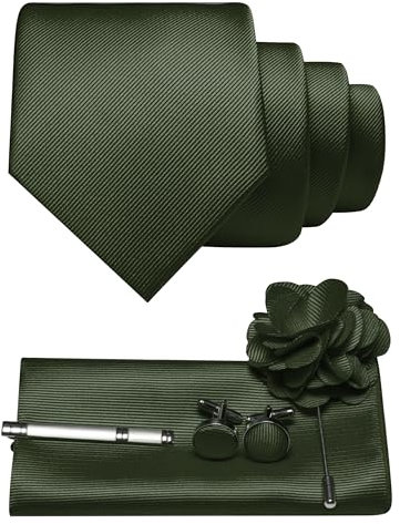 JEMYGINS Corbata de sarga monocolor, incluye gemelos cuadrados, pinza y broche floral, set de regalo para fiestas, negocios, bodas