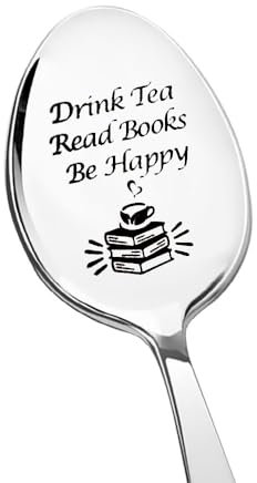 Tea Book Spoon Gifts for Daughter Son Birthday Gifts for Best Friend Leaving Friendship Gifts for BFF Bestie Tea Book Lover Gifts for Men Women Drink Tea Read Books Be Happy Spoon Gift