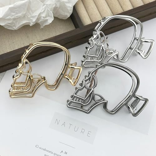 Pinzas de metal para el pelo, pinzas de pelo góticas plateadas, accesorios para el cabello aterradores para Halloween, fiesta de disfraces, cosplay (calavera, dorada, plata y negro)