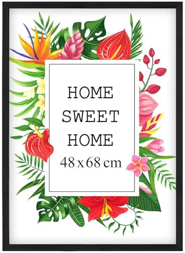 MG Design Schwarz Bilderrahmen 48 x 68 cm – Aus echtem Holz mit Acrylglas, zum Aufhängen & Aufstellen, für Fotos, Poster & Puzzle