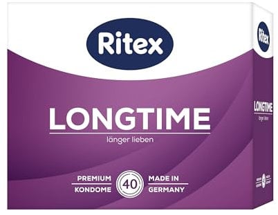 Ritex Kondome Longtime – Kondome länger lieben mit Doppel-Ring 40 Stück, für länger andauernde Liebesspiele mit konturierter Passform – Vegan, dermatologisch getestet, Made in Germany