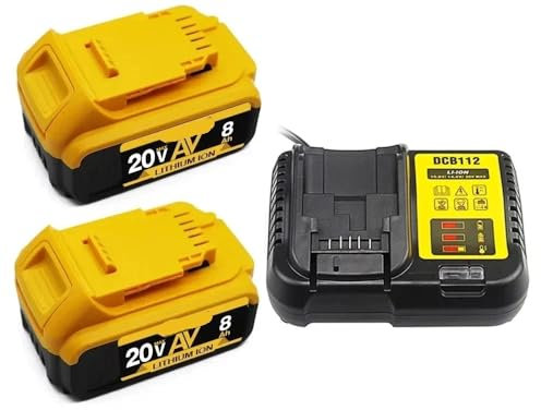 Batterie de rechange au lithium DCB184 20 V 12,0 Ah, compatible avec Dewalt 18 V DCB184 DCB200 DCB182 DCB180 DCB181 DCB182 DCB201 DCB206(8AHx2-ChargerX1)