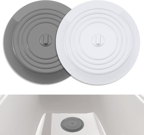 2 Pack Silicone Tub Stoppers,6 Inches Drain Stopper,Universal Silicone Bath Plug Tub Stopper White Drain Plug for Kitchens, Bathrooms and Laundries (White and Grey)
