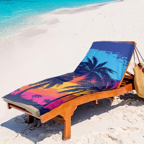 Surwin Schonbezug für Gartenliege, Liegenhandtuch mit Umschlag und Tasche Handtuch für Sonnenliege Mikrofaser Schnelltrocknend für Sonnenliege Schwimmbäder (75 * 210+25CM,Kokosnussbaum)