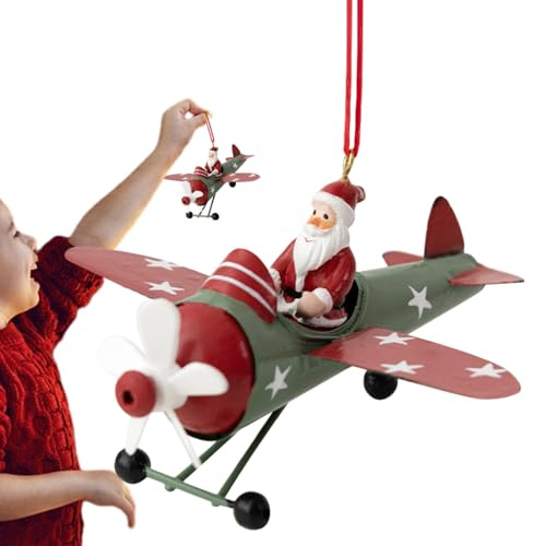 Youngwier Christmas Hangings, Tree Decorations - Santa Claus / Aeroplane Ornament for Christmas Tree - Santa Claus/with Flying Plane Hanging for Christmas