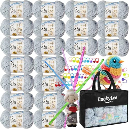 Häkelgarn 20er* 50g/Ball - Super Weiche 100% Acryl Garn für Anfänger und Kinder - Antipilling Babystrickgarn zum Stricken & Häkeln - Baby Fluffy Ball für Kunsthandwerk (Grau-Blau)