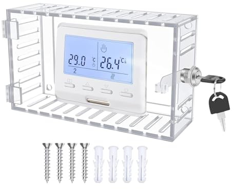 AC Lock Box with Key - Clear Large Thermostat Cover, Robust Thermostat Box for Residential, Commercial, Industrial, Garage and Air Conditioning