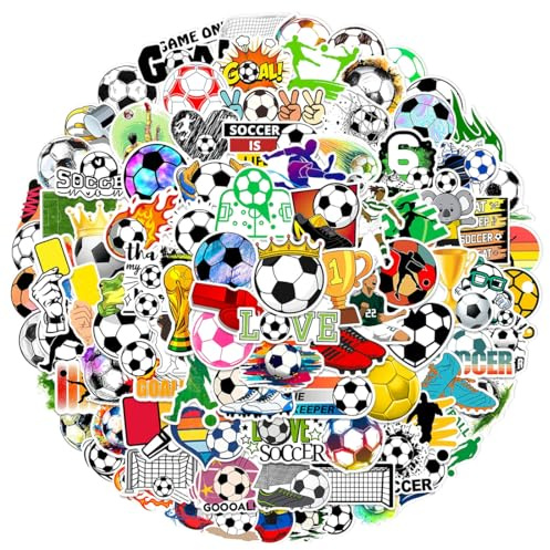 100 Stück Fußball Sticker, Sport Fussball Aufkleber, Wasserdicht, Kreatives DIY, Fußball Sticker Mitgebsel Kindergeburtstag, für Laptop Skateboard Koffer Helm Auto Fahrrad Handy Auto