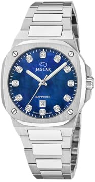 JAGUAR Swiss Made Damenuhr Analog aus Edelstahl 316L | Quarzuhr, Kalender, Widerstandsfähiges Saphirglas, Wasserdicht 10 ATM, J1027/7, Rondcarre