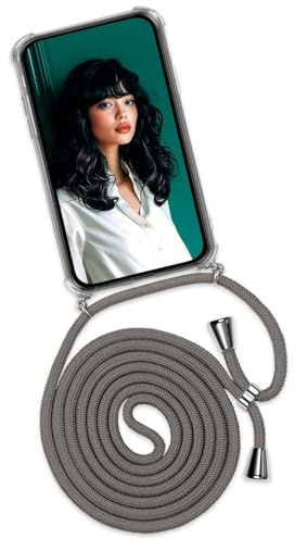 ONEFLOW Handykette für iPhone 16e Hülle mit Band, Handyhülle mit Kette abnehmbar, Handyband zum Umhängen, Handy Umhängeband Lange Handykordel, Twist Case – Dunkelgrau