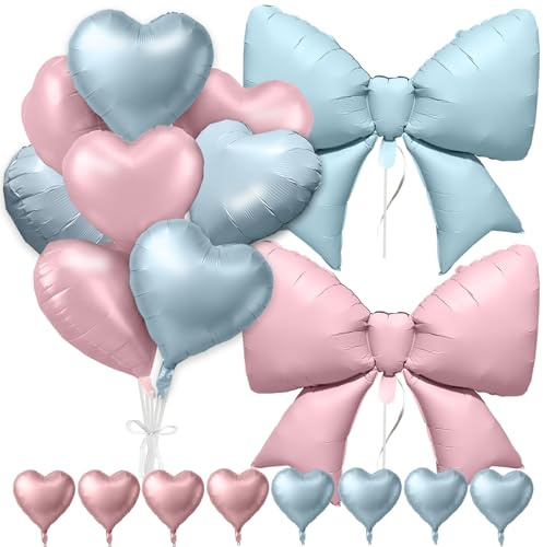 Set Palloncini a Cuore Blu e Rosa - 10 Palloncini Cuore da 18 Pollici e Arco Foglia da 38 Pollici, Ideali per Rivelazione del Genere, Feste Neonato e Compleanni, Utilizzabili con Elio