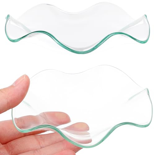 TOKIDNY Lot de 2 Coupelles en Verre Transparent Résistant, Grosse Taille, Plateau pour Huiles Essentielles, Accessoire Aromathérapie pour Diffuseur de Bougies, Soucoupe Pratique