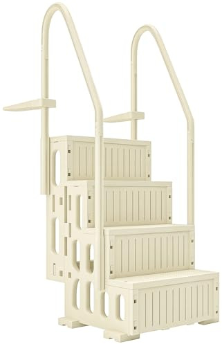 Outsunny Scala per piscina in HDPE con 2 rampe e 4 gradini antiscivolo, scale per piscina scavata 117-147 cm, carico 180 kg, crema