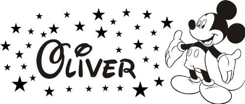 Mickey Mouse Vinyl Wall Sticker Decal with Stars and Your Choice of Name. 130cm x 56cm