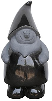 Pottery Pots handgefertigter Gartenzwerg Dopey (M), anthrazit, H 485 mm, hochwertige Deko für Haus & Garten, Fiberglas + Steinpulver, licht u. witterungsbeständig, Ficonstone, dunkel-grau, glasiert