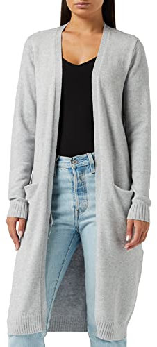 Vila Clothes Damen Strickjacke VIRIL L/S Long Knit Cardigan - NOOS 14042770, Einfarbig, Gr. 36 (Herstellergröße: S), Grau (Light Grey Melange)