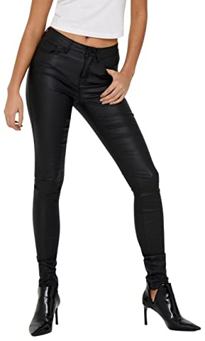 ONLY Pantalon en Simili-Cuir ONLANNE Taille Moyenne Skinny Fit Pantalon en Simili-Cuir Black XL 32 Black 1 XL / L32