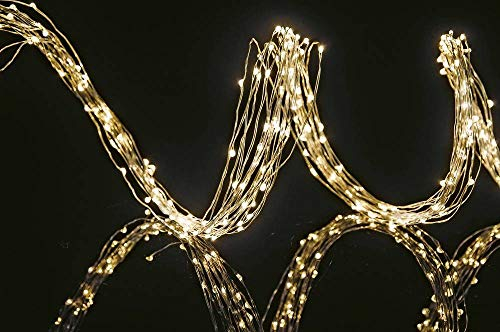hellum Girlande Weihnachten beleuchtet mit 196 warmweißen LED, LED Girlande mit Timer und Trafo für außen mit 12 Strängen je ca 5m, Zuleitung 2m, Tauperlen <59lm 577464