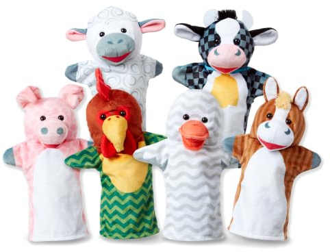 Melissa & Doug Barn Buddies Handpuppen 6er Set (Kuh, Schaf, Pferd, Ente, Huhn, Schwein)