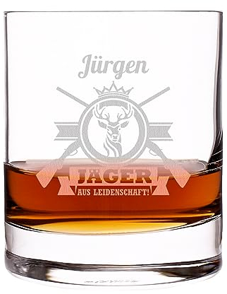 Herz & Heim® Whisky Glas mit Gratis Gravur des Namen und Hobby-Motiv Jäger