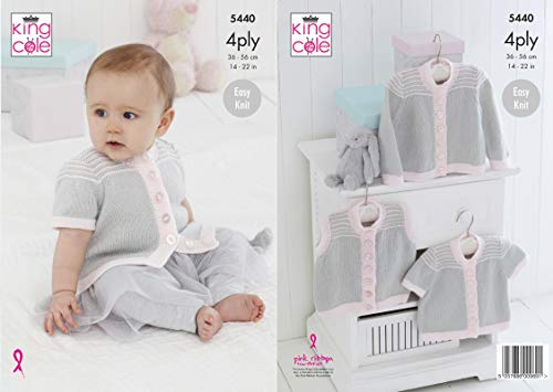 King Cole Comfort 4 Ply Knitting Pattern 5440 - Easy Cardigans, Waistcoats Pattern - 14-22 Inches