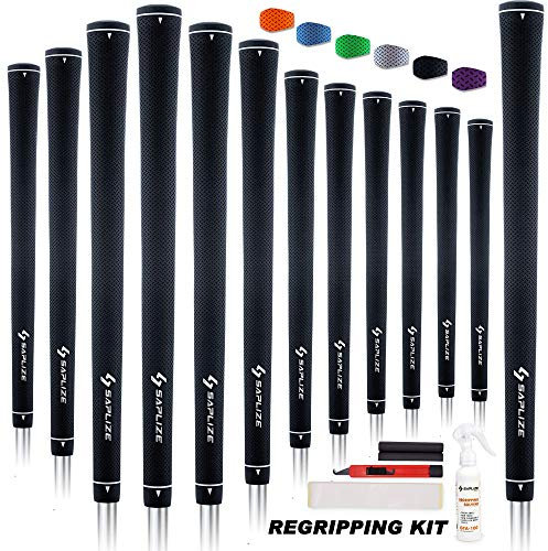 SAPLIZE Rubber Golf Grips, 13 Set with Complete Regripping Kit, Midsize, Golf Club Grip, Black