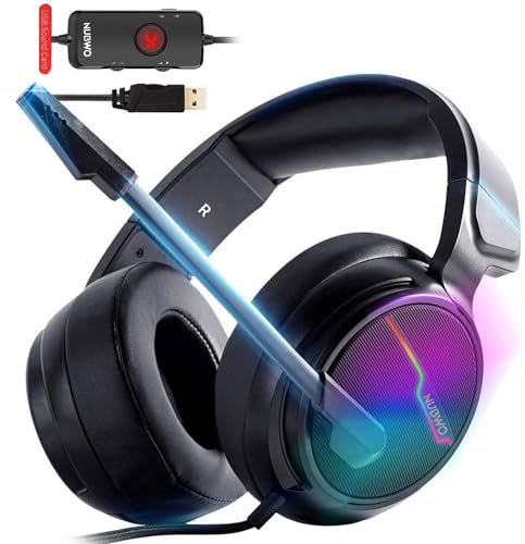 XIBERIA -V20 USB PS4 Headset for Host Connection, 7.1 Surround Sound for PC Gaming with 1.95m Cable and Noise Cancelling Mic for Laptops, Computers, Mac and MacBook with RGB Light
