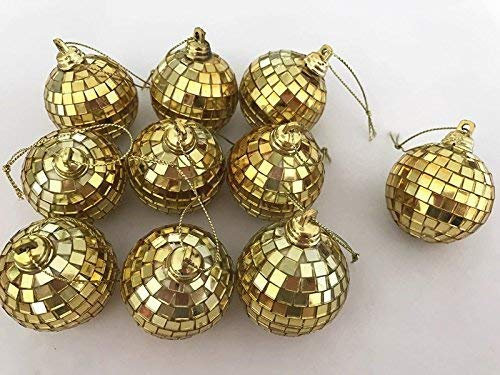 LAMF Mirror Disco Ball, 12Pcs 2-inch Gold Mirror Balls for Christmas Xmas Tree Ornament Hanging Party Disco Ball - for Stage Props Bar Wedding Birthday Home Decoration