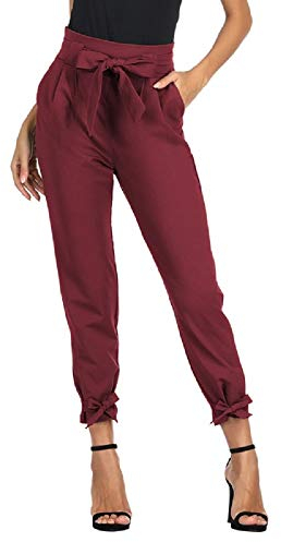 GRACE KARIN Pantalones Lápiz de Cintura Alta para Mujer con Cinturón Elástico Ligero para Primavera Otoño Vino Rojo XL Cl10903-8