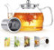 Glass Teapot, 1200ml Teapot, Tea Pot for Blooming Tea, Flowering Tea Pot Gift Set, Teapot with Infuser, Scale line Borosilicate Glass Teapot Stovetop Safe Cover Tea Brewer Guide, Teapots for 4-6 Cups