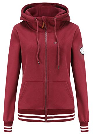 TrendiMax Damen Sweatjacke Kapuzenpullover Zip Hoodie Kapuzenjacke Winter Sweatshirt Jacke, Weinrot, L