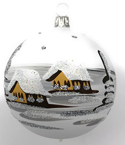 Generisch Christbaumkugel Midi Glas-Kugel Weihnachtskugel Baumbehang Handarbeit Lauscha, : voll - Weiss