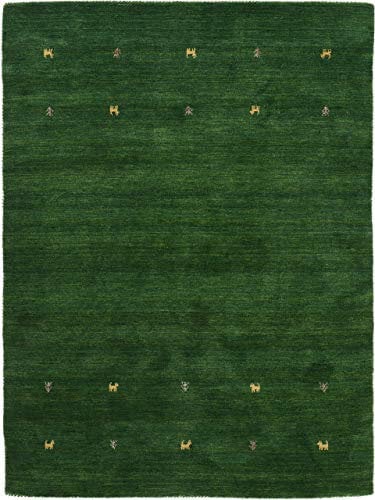 carpetfine Wollteppich Gabbeh Uni Grün 300x400 cm | Moderner Teppich für Wohn- und Schlafzimmer