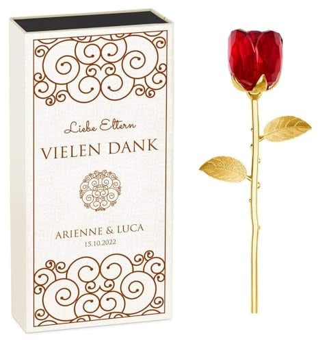 Maverton rote Glas-Rose in personalisierter Box, Kristall Rose | Ewige Rose aus Glas, Unsterbliche Rose, Rot, vergoldet, Geschenk für Paare, Ehepaare, Brautpaare, Schnecke