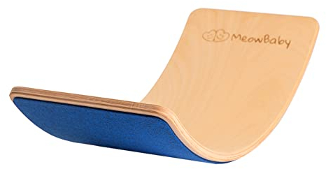MEOWBABY Balance Board Kinder – Wobble Board Montessori 80x30cm – Balancierbrett mit Filz für Kinder Indoor – Balancebrett aus Holz, Natur
