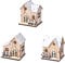 Holz Weihnachtshaus Mit Beleuchtung Puzzle: LED Holzhäuser 3D Holzpuzzle DIY Basteln 3 Stücke Winterzeit Holzhäuschen Winterdorf Zubehör Party Weihnachtsdeko