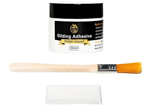 KIRIN Colla Foglia Oro,50ml Colla per doratura, Adesivi per Doratura Kit,Missione per Foglia Oro per L'Arte, la Pittura, l'arredamento della casa (50ml colla+pennelli + Guanti)