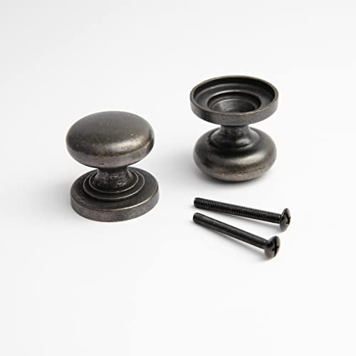 HARMAC HOUSE Vintage Cabinet Knobs 2 Pack Heavy Duty Antique Bronze Round Pull Handles, 32mm Diameter,Solid Kitchen Cupboard, Dresser, Bathroom Wardrobe Door Drawer Handle Mushroom Handles Knobs (2)