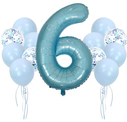 DIWULI Geburtstagsdeko 6 Jahre Blau Zahlen-Ballon Party Deko