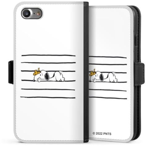 Klapphülle kompatibel mit Apple iPhone 8 Handyhülle aus Kunst Leder schwarz Flip Case Snoopy Peanuts Hund