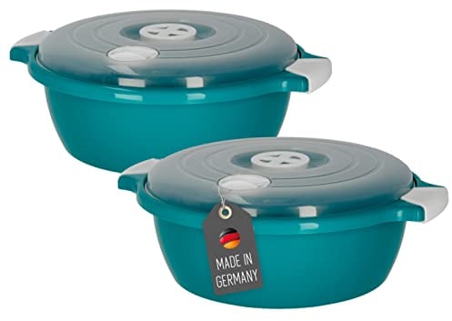 Lantelme 2 Stück Mikrowellenschüssel im Set mit 1,8 Liter mit Dampfventil in Deutschland hergestellt stapelbar spülmaschinengeeignet Kunststoff Schüssel für Mikrowelle Kühl- Gefrierschrank (Grün)
