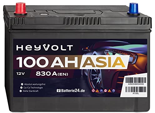 HeyVolt Asia Autobatterie 12V 100Ah 830A/EN Starterbatterie, absolut wartungsfrei ersetzt 93Ah 95Ah, Pluspol Links