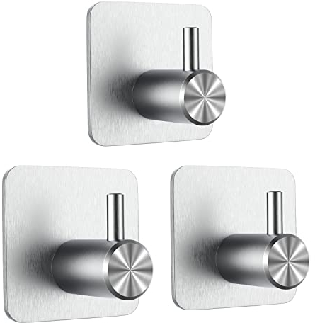JOPHEK Ganchos Adhesivos Para Pared 3 Piezas, Ganchos para Colgar Acero Inoxidable 304, Soporte Toallas sin Taladro Gancho, Ganchos Para Cocina Y Baño, Plata