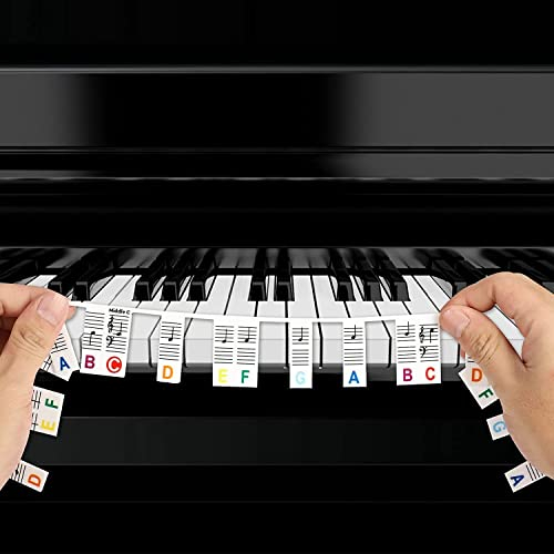 Piano Keyboard Note Labels, Removable Reusable Silicone Piano Keyboard Stickers 88 Full-Size, Piano Key Stickers for Kids Beginners Rainbow