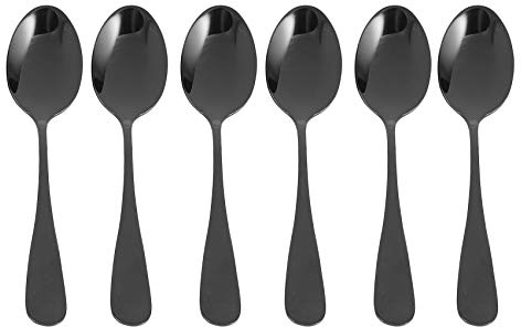 KVSERT Cucharillas negras de acero inoxidable, cucharillas pequeñas para postre, de 6 cucharas de café negras