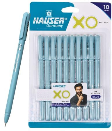 Hauser XO Kugelschreiber-Box | Spitzengröße 0,6 mm | bequemer Griff mit wischfreiem Schreiben | stabiler nachfüllbarer Kugelschreiber | blaue Tinte, 10er Set Kugelschreiber
