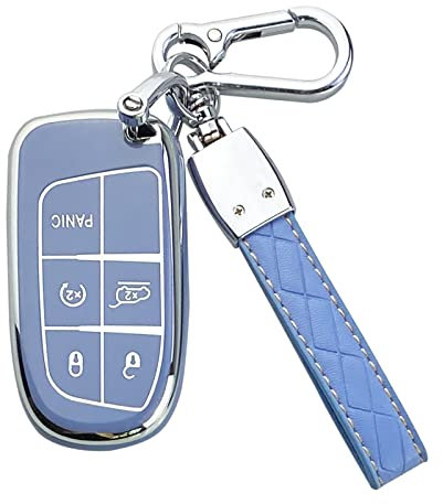 Yuebutor Schlüsselanhänger Cover Hülle Kompatibel mit Jeep Grand Cherokee Compass Cherokee Renegade Shell Keychain Protector Zubehör (Blau)